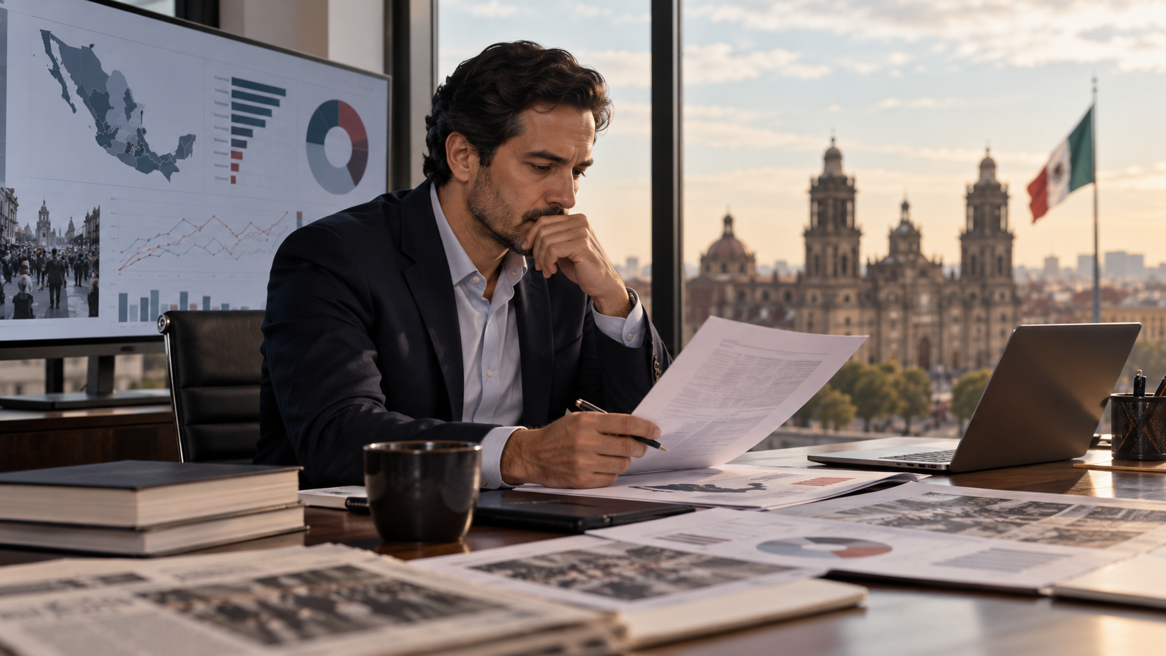 Analista revisando información, reportes y datos estratégicos